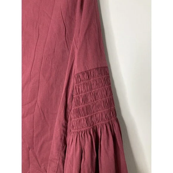 Catherine Malandrino Top Women Medium Smocked Flare Bell Sleeves Burgundy Blouse - Picture 6 of 7